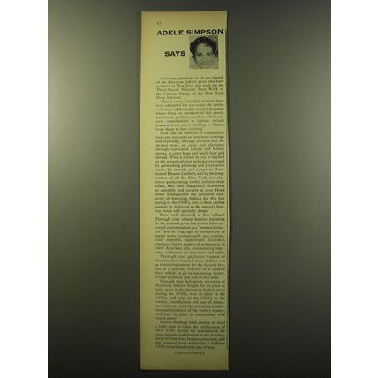1960 Adele Simpson Fashion Ad - Adele Simpson Says