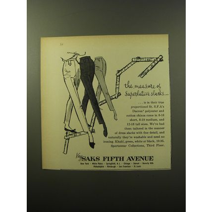 1960 Saks Fifth Avenue Fashion Ad - The measure of Superlative slacks