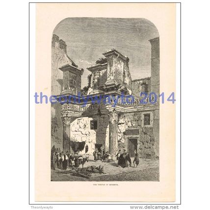 TEMPLE OF MINERVA, ROME, ITALY, BOOK ILLUSTRATION/PRINT, c1870