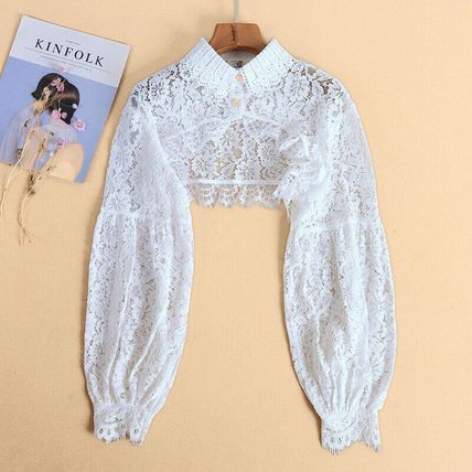 Women Lace Collar Fake Cropped Long Sleeve Lapel Hollow Out Half Shirt Blouse