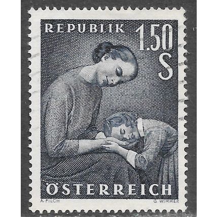 AUSTRIA 1958 MOTHERS DAY WOMAN CHILD HEAD ON LAP 1S USED