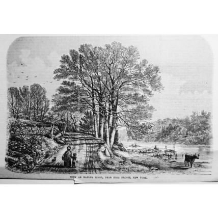 View on Harlem River, near High Bridge, New York. Gleason's Pictorial, 1854.