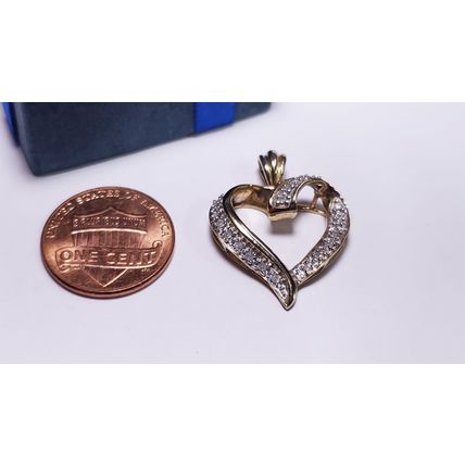 Estate .20ctw Natural Diamond Open Polished 10Kt Yellow Gold Heart Pendant#20685