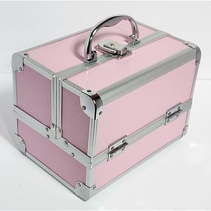 Aluminum Makeup Train Case Jewelry Box Cosmetic Pink 9“x6.75”x6.75”