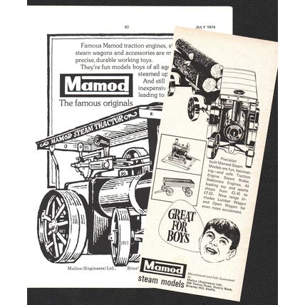 MAMOD steam MALINS LTD, Brierley Hill, Staffs : 2x Original 1972 & 1974 Adverts