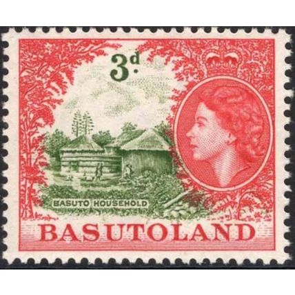 Basutoland QEII 1954 3d Green & Rose Red Mounted Mint MM SG 46 household stamp