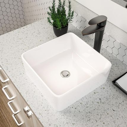Dcolora 15X15" White Ceramic Porcelain Square Bathroom above Counter Vessel Sink