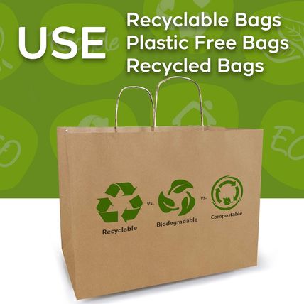 16X6X12 Inch 100 Pcs Kraft Paper Bags with Handles Bulk, Kraft Shopping Bags, Br