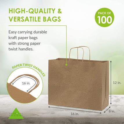 Prime Line Packaging Large Brown Paper Bags with Handles for Small Business, Ret