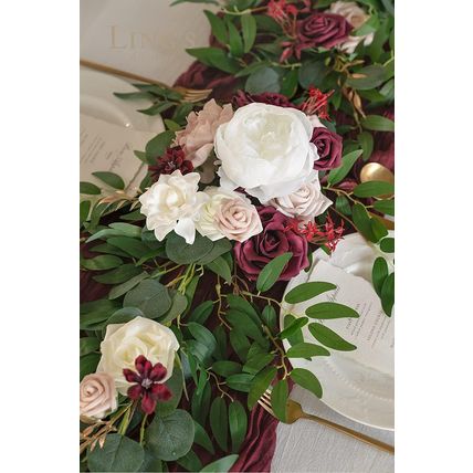 Ling'S Moment Flower Garland - 6FT Eucalyptus & Rose - Sweetheart Table Decor fo