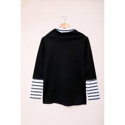 Striped Splicing High Neck Sweatshirt