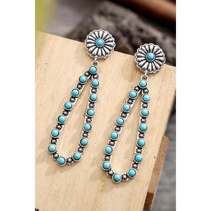 Silver Flower Turquoise Western Fashion Earrings