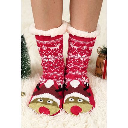 Fiery Red Christmas Flake Thermal Socks