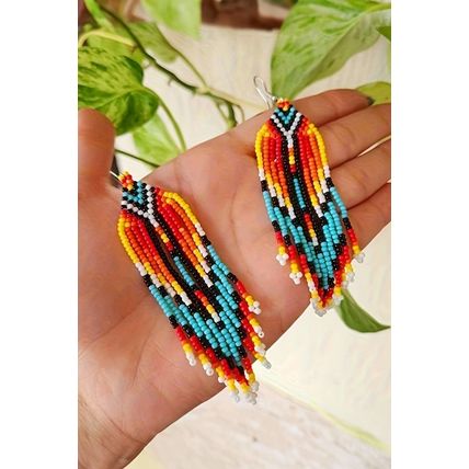 White Western Rice Bead Tassel Hook Earring
