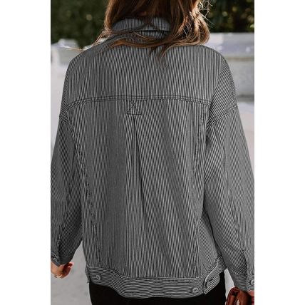 Blue Stripe Washed Oversize Pocketed Denim Jacket