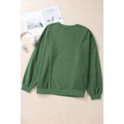 Blackish Green Loose Patchwork Crewneck Plus Size Sweatshirt