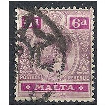 Malta 1914 SG80 6d Dull & Bright Purple Good/Fine Used . .