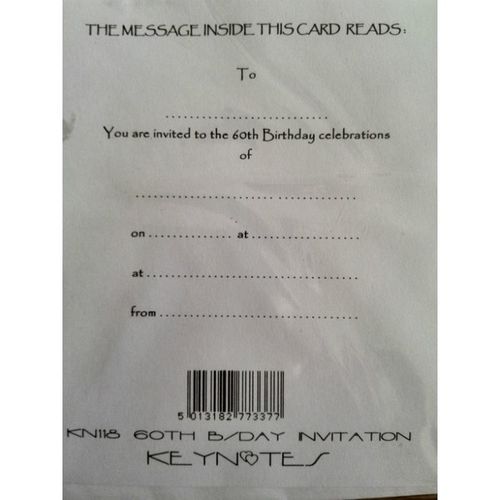 60th Birthday Invitation Cards + Envelopes - pack of 6