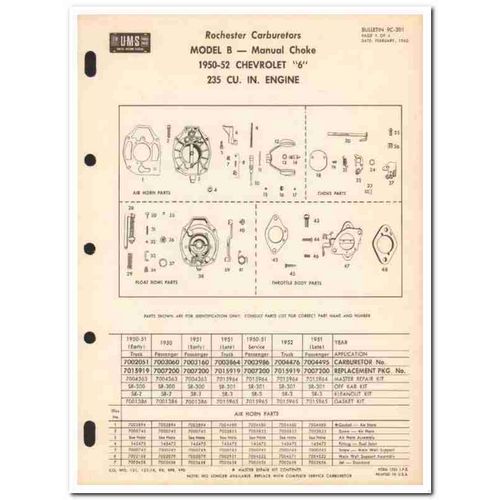 rochester carburetors 1950-52 chevrolet model b service vintage manual