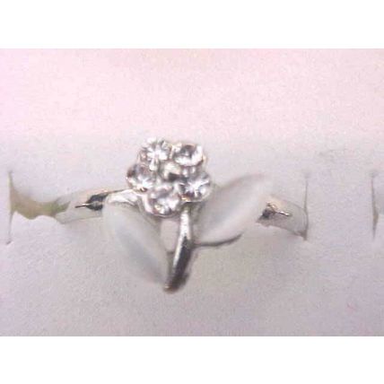 Moonstone Flower Ring Clear Crystal Adjustable Ring Silver Band 3/8"