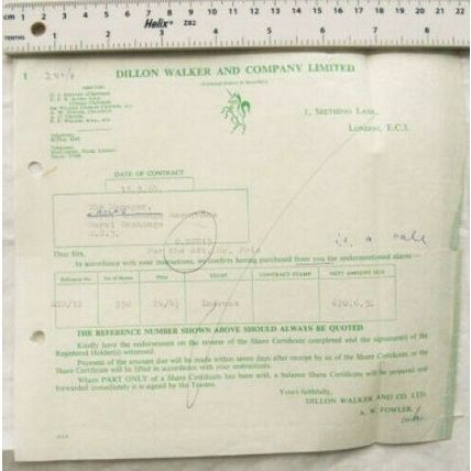 1964 stock statement Dillon Walker & Co., London to Atlas Insurance