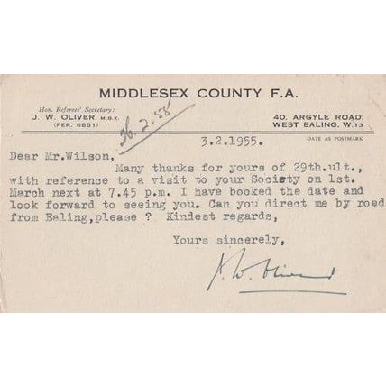Middlesex County Football Club FA Association Visitors 1955 Postcard