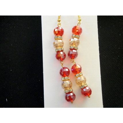 Special champagne & red disco ball czech crystal glass long dangle earrings