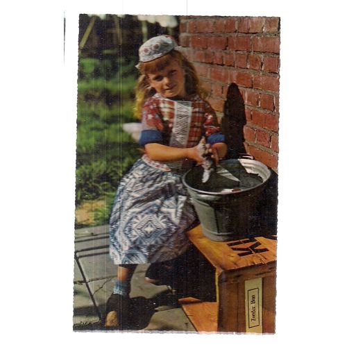young girl washing, MARKEN unused vintage postcard c.1957 =