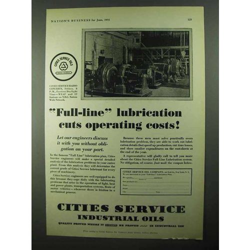 1931 Cities Service Industrial Oils Ad - Full-Line