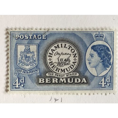 Bermuda 1953 4d Black & Bright Blue Used SG 141 Sc 149 Perot's postage stamp