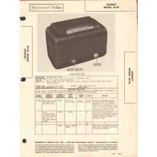 CROSLEY model 56TG 5 tube AM radio receiver Sams Photofact manual
