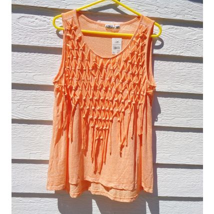 Womens CATO Orange Macrame Finge Tank Top 18/20W Sleeveless NWT Top Knit