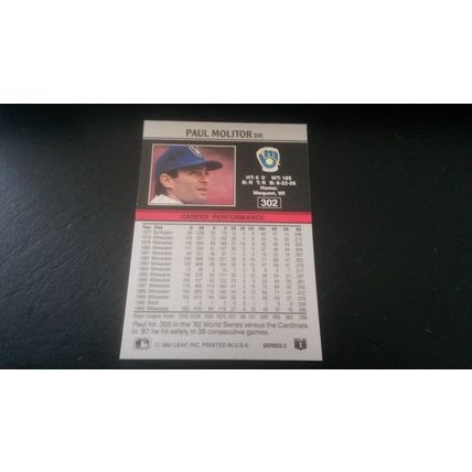 1991 Leaf Card # 302 Paul Molitor Mint (9) Milwaukee Brewers