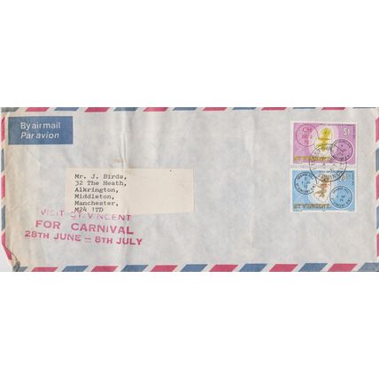 St Vincent 1983 cover to England with Post Offices stamps x 2 inc $1