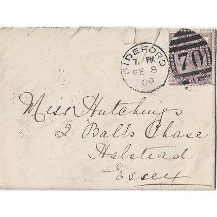 GB 1900 cover Sideford to Halstead with 1d lilac