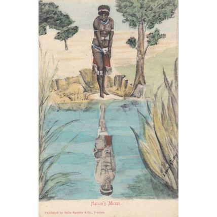Natures Mirror South African Beautiful Woman Reflection Antique Postcard