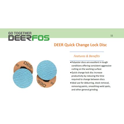 DeerFos - 3" TR 80 Grit Quick Change Disc Zirconia Alumina - 25 Ea Box