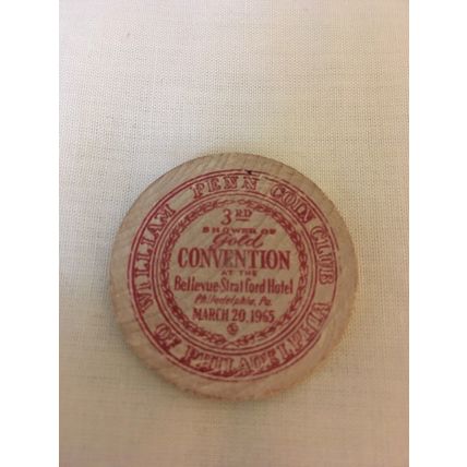 Wooden Nickel WILLIAM PENN COIN CLUB OF PHILADELPHIA 1965 Collectable Token