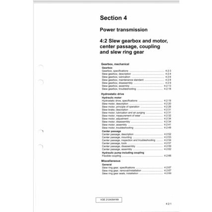 Volvo EC290B Excavator Transmission Slew Service Manual VOE2124354169 2002 PDF