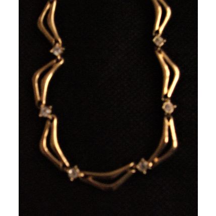 Vintage Avon Gold Plated Chevron Bar Link White Crystal Necklace Folding Clasp