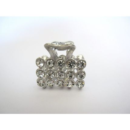 Small mini silver square shaped metal hair claw clip with crystals