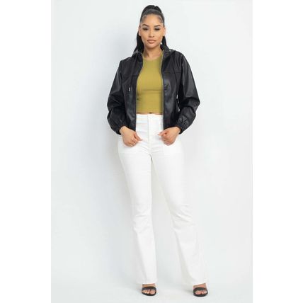 Faux Leather Hoodie Jacket
