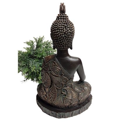 Meditating Thai Buddha Figurine Sitting 23cm Brown and Verdigris