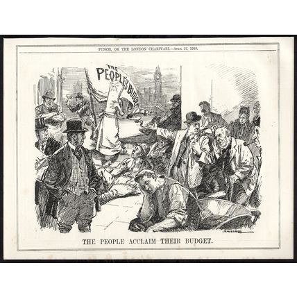 PEOPLE ACCLAIM THEIR BUDGET 1910 Leonard Raven-Hill PUNCH CARTOON PAGE