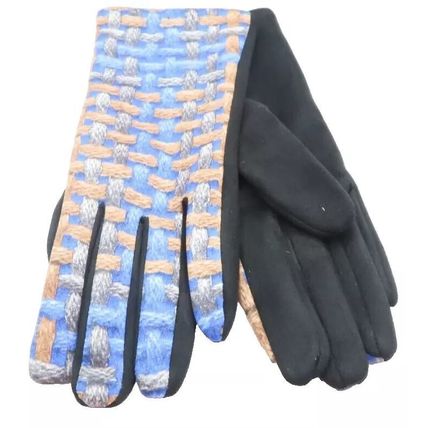 Ladies Gloves Blue & Brown Weave Detail with Black Back 23 CM Clothing Accessory