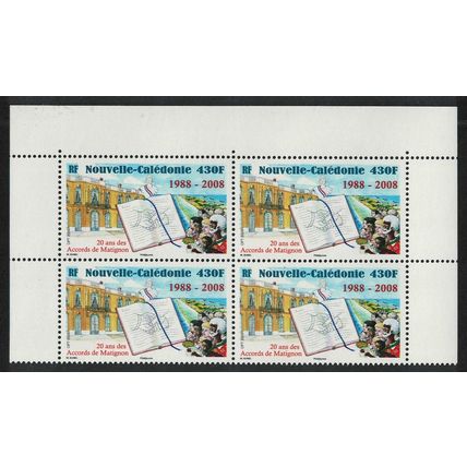 New Caledonia 20th Anniversary of Matignon Accords Top Block of 4 2008 MNH