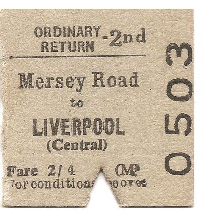B.R.B. Edmondson Ticket - Mersey Road to Liverpool Central