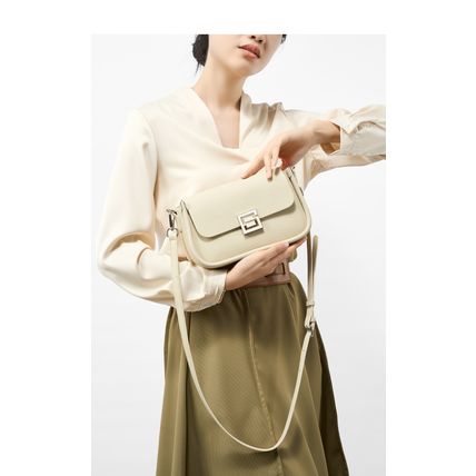 Genuine Leather Women TOGO Shoulder Cross Bag White