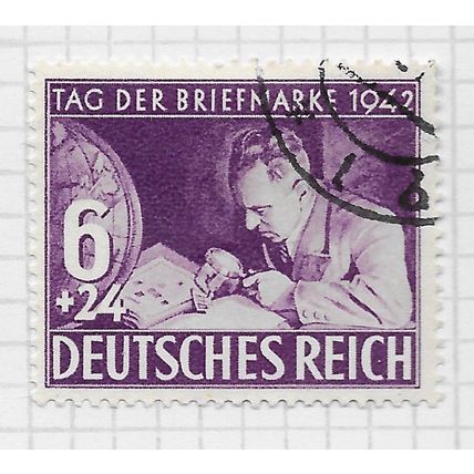 GERMANY 1942 STAMP DAY COLLECTOR ALBUM WORLD GLOBE MAG GLASS TWEEZER USED Mi 811
