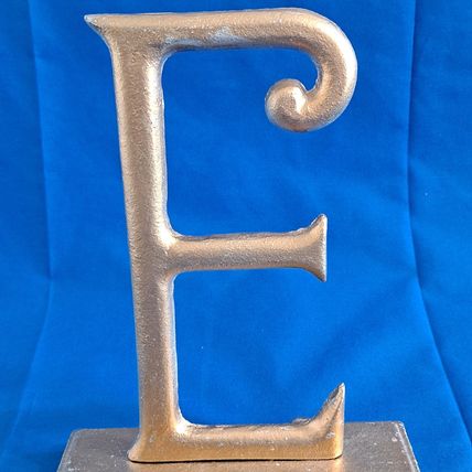 LARGE 8" tall Gold Colored Metal LETTER E Christmas STOCKING HANGER Holder Hook